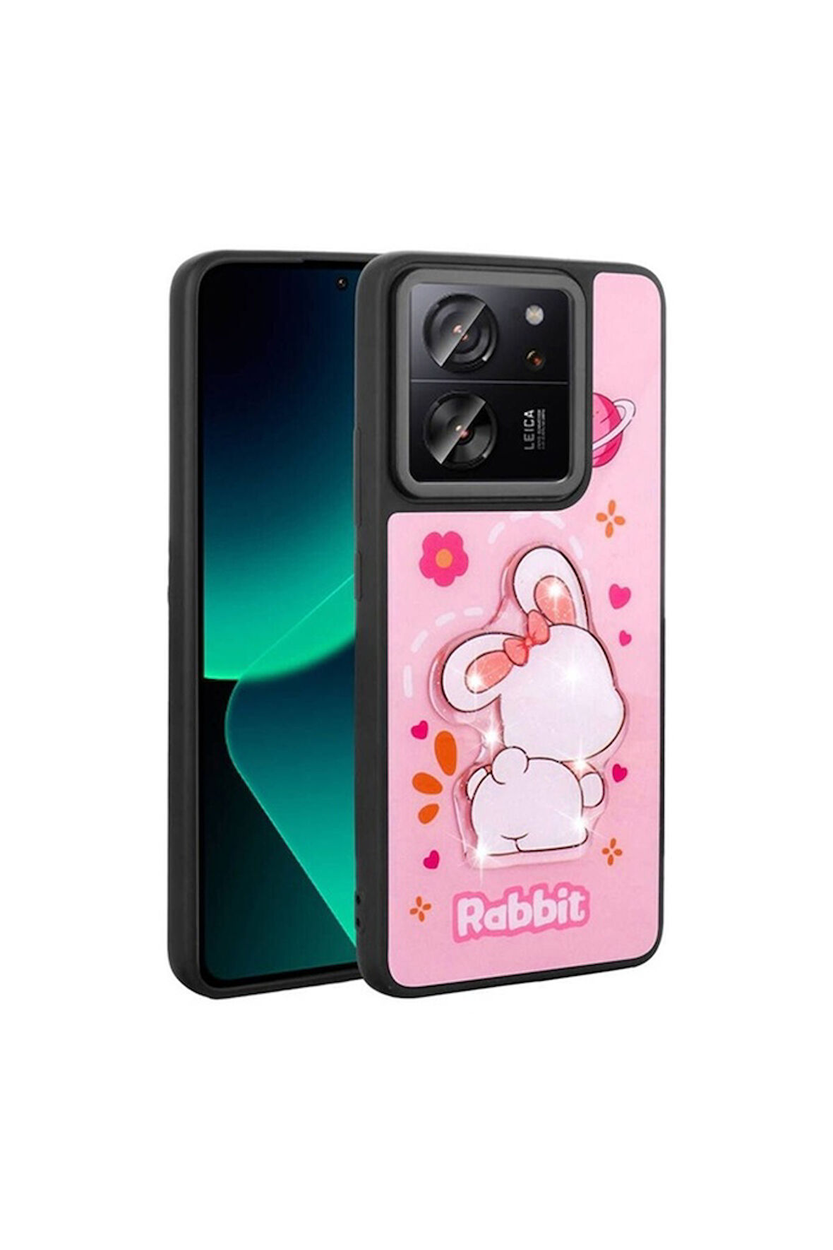 Xiaomi Mi 13T Pro Uyumlu Kılıf Parlayan Kabartmalı İkonik Figürlü Zore Amas Silikon Kapak Pembe