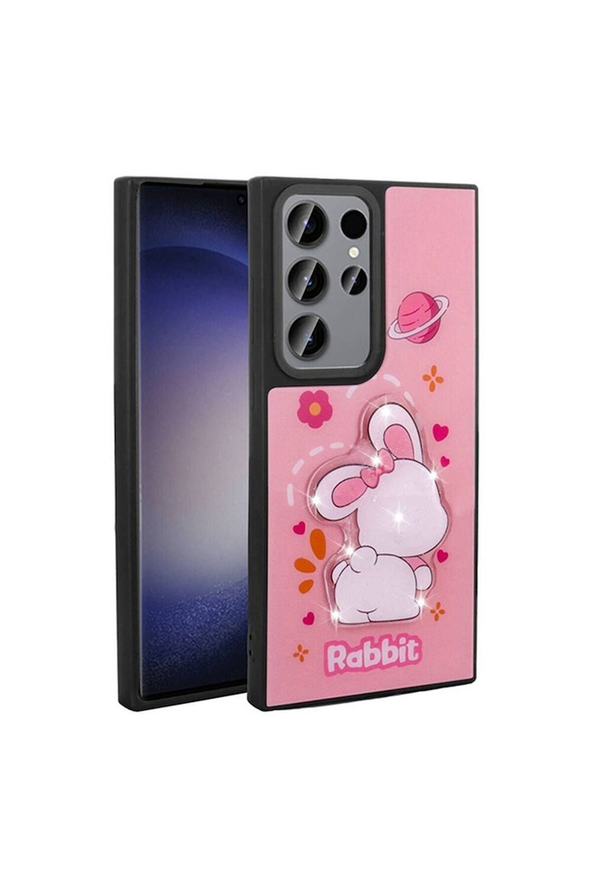 Samsung Galaxy S23 Ultra Uyumlu Kılıf Parlayan Kabartmalı İkonik Figürlü Zore Amas Silikon Kapak Pembe