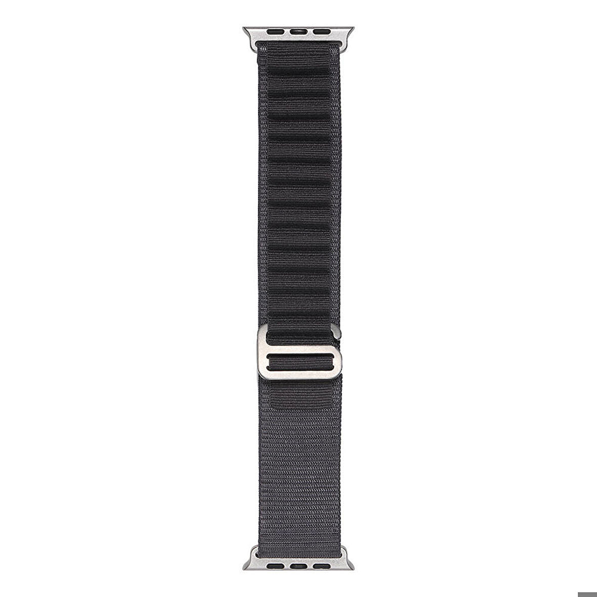 Apple Watch 7 41mm Uyumlu Kordon Naylon Kumaş Spor Görünümlü Band-74 Hasır Kayış Koyu Gri