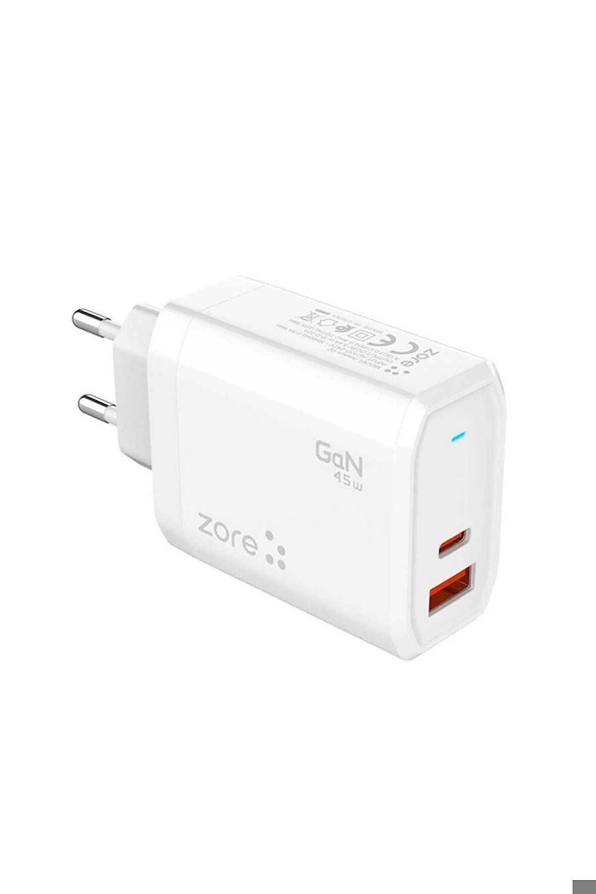 Zore Always-02 GaN Tech Type-C PD4.0 USB-A QC3.0 Hızlı Şarj Özellikli Seyahat Şarj Başlığı 45W