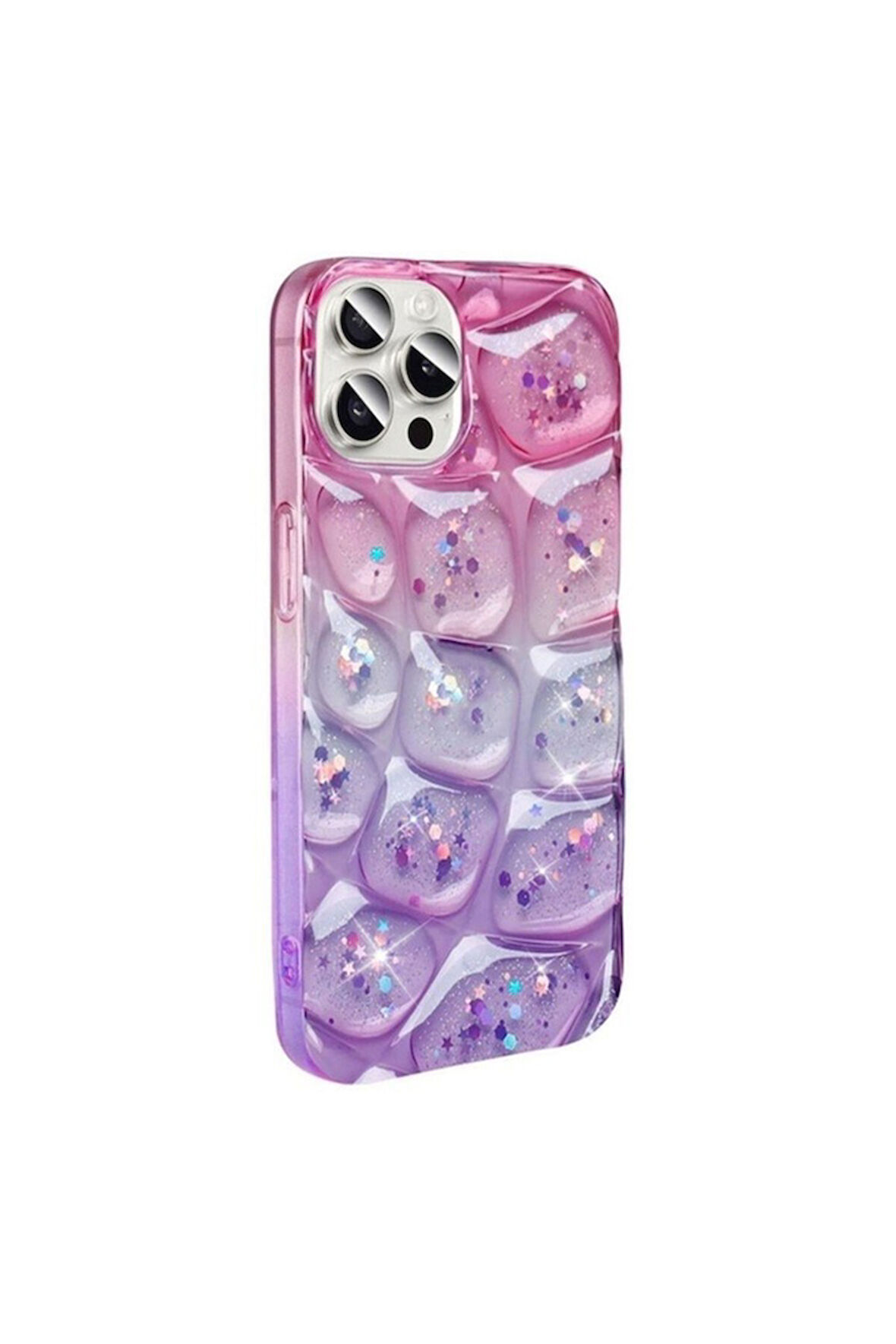 Apple iPhone 15 Pro Max Uyumlu Kılıf Simli 3D Desenli Zore Hacar Kapak Pembe-Mor