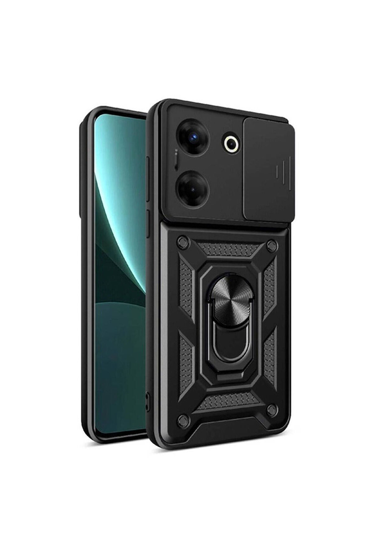 Tecno Camon 20 Pro 4G Uyumlu Kılıf Magnetik Standlı Kamera Korumalı Zore Sürgülü Vega Kapak Siyah