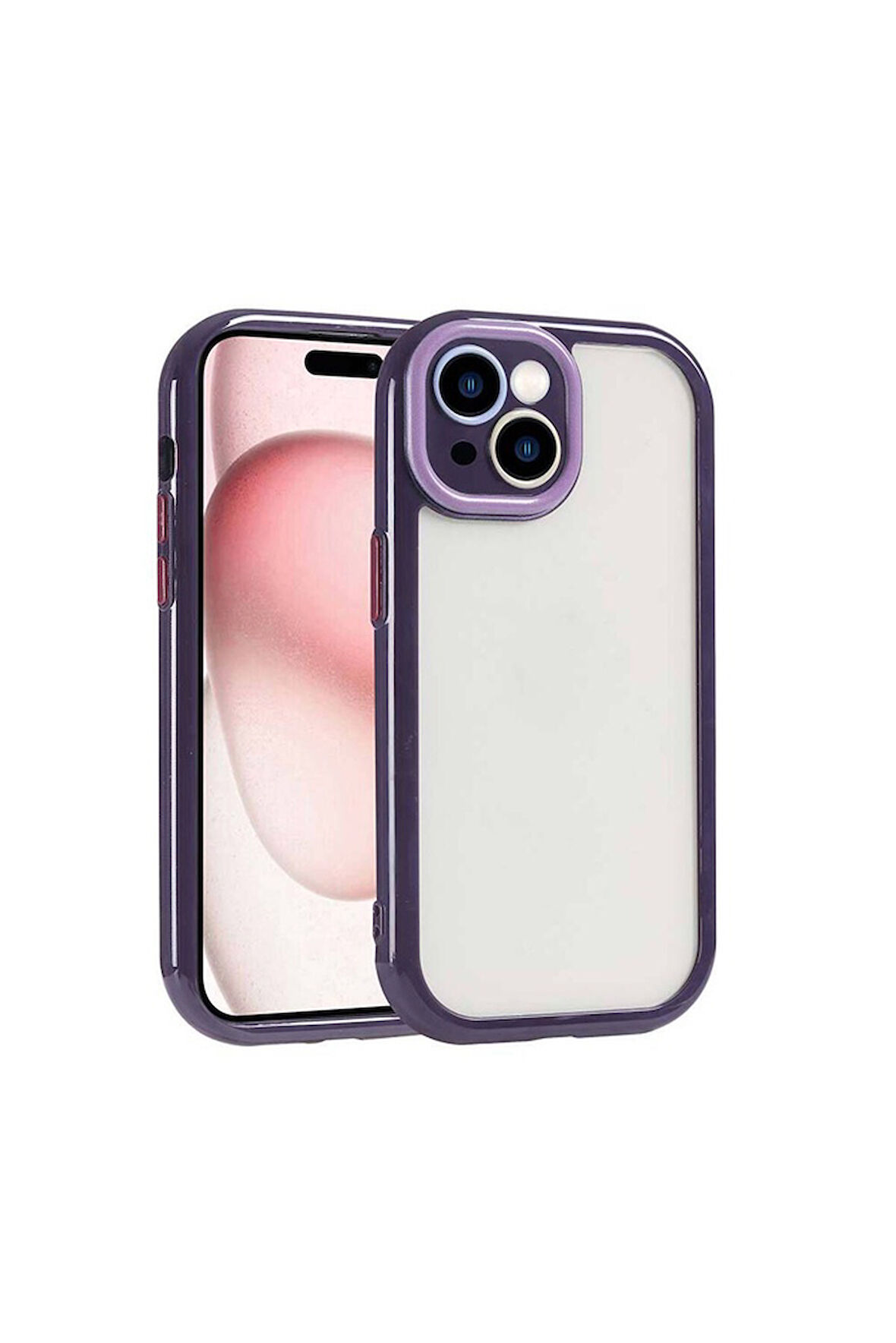 Apple iPhone 15 Uyumlu Kılıf Kamera Korumalı Renkli Kenar ve Çerçeve Tasarımlı Zore Vitamin Kapak Derin Mor