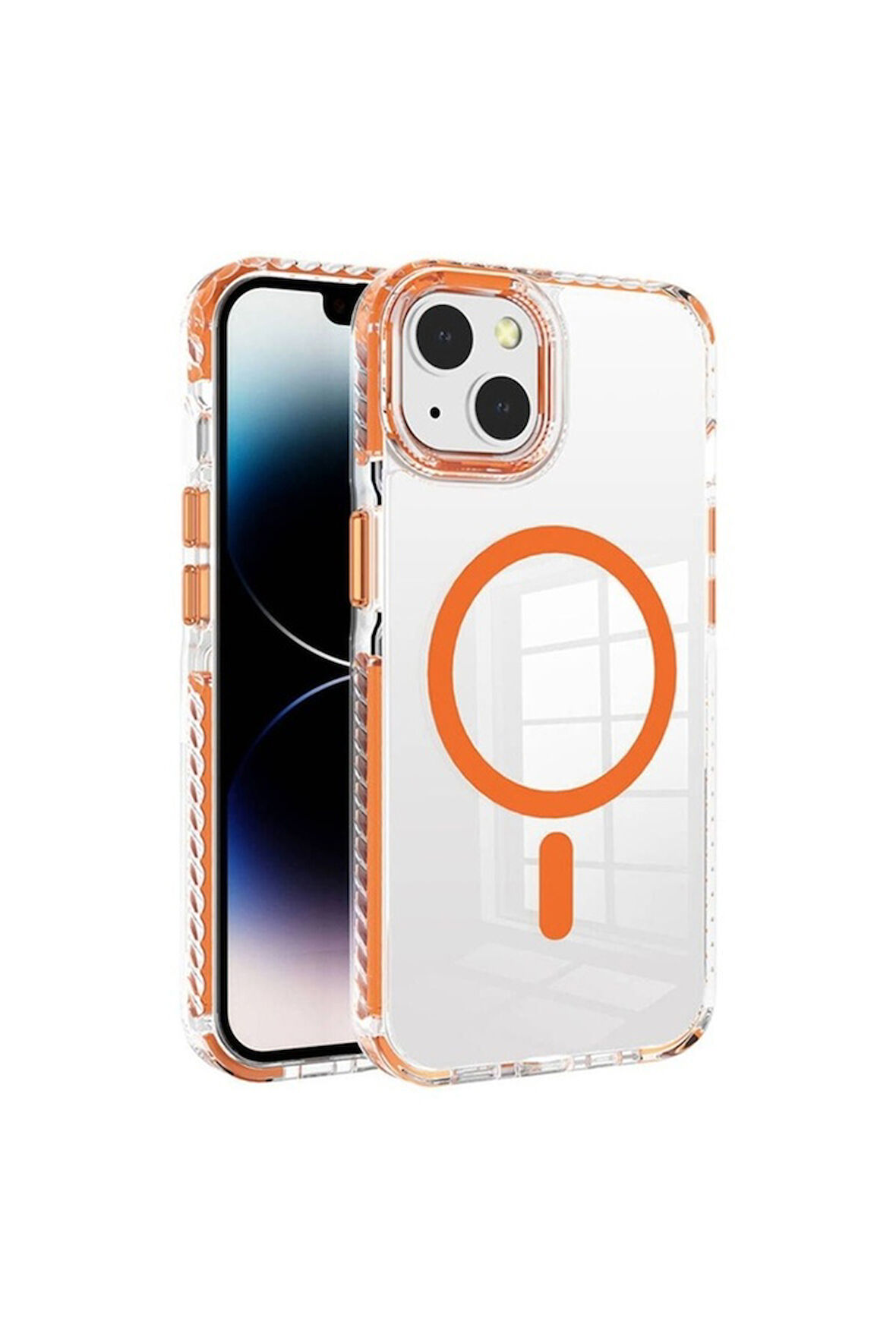 Apple iPhone 13 Uyumlu Kılıf Magsafe Şarj Özellikli Airbagli Takılabilir Askı Aparatlı Zore Nana Kapak Turuncu