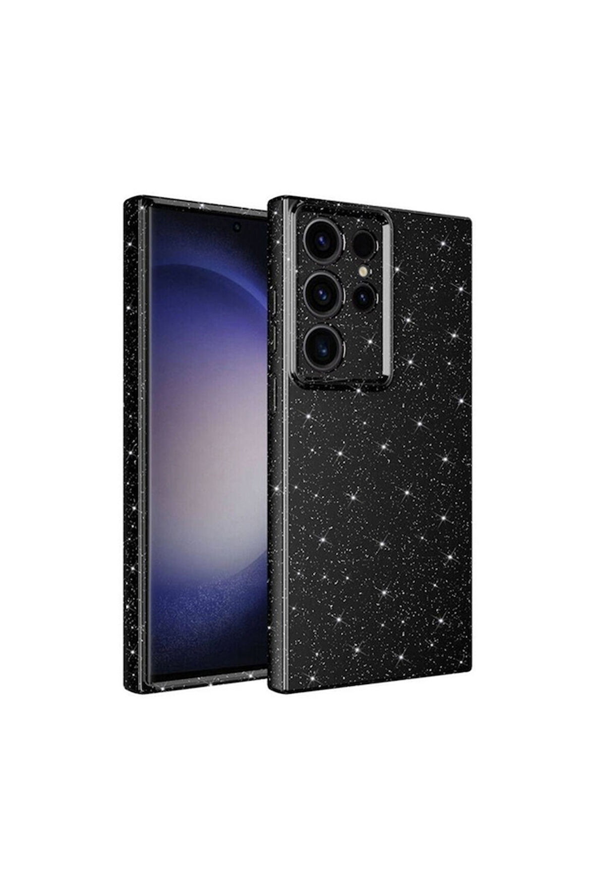 Samsung Galaxy S24 Ultra Uyumlu Kılıf Kamera Korumalı Simli Lüks Zore Koton Kapak Siyah