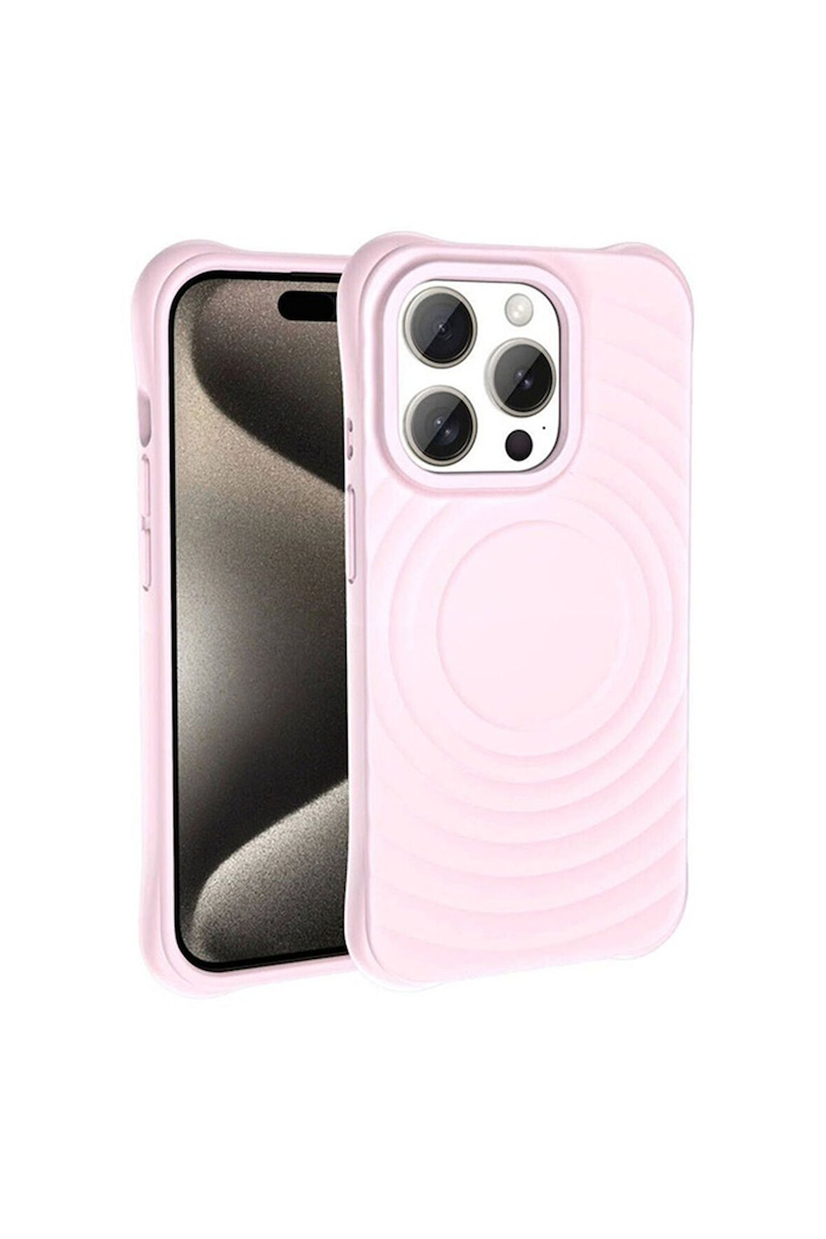 Apple iPhone 15 Pro Uyumlu Magsafe Şarj Özellikli Airbagli Mat Görünümlü Zore Hepi Kapak Pembe Açık