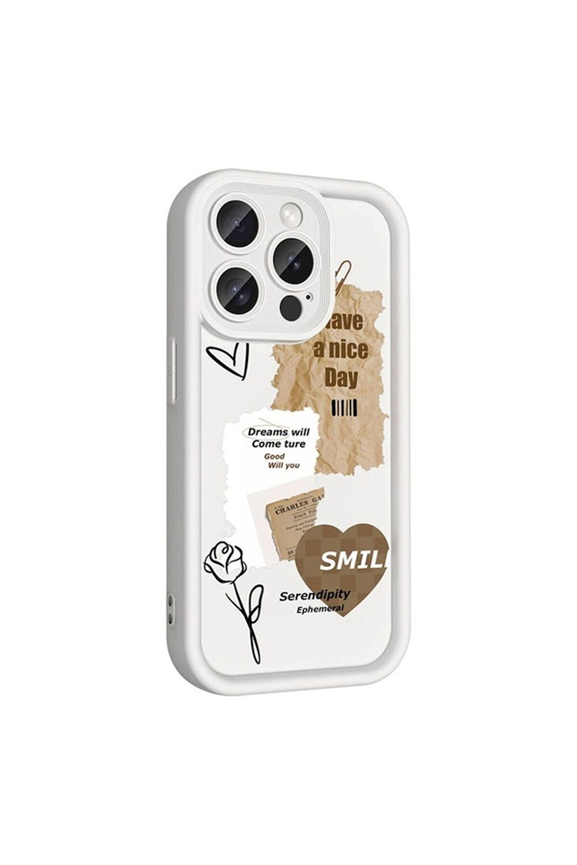 Apple iPhone 14 Pro Uyumlu Kılıf Kamera Korumalı Baskılı Arka Yüzey Zore Klas Kapak Beyaz