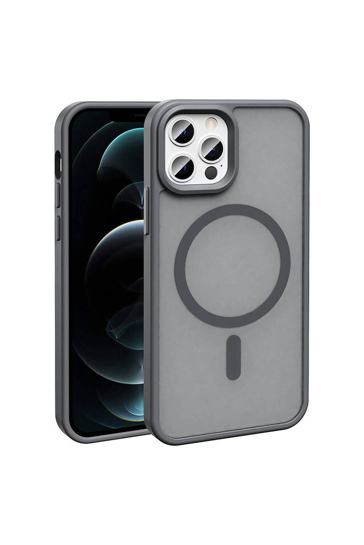 Apple iPhone 12 Pro Uyumlu Kılıf Magsafe Şarj Özellikli Mat Arka Yüzey Zore Sio Kapak Gri