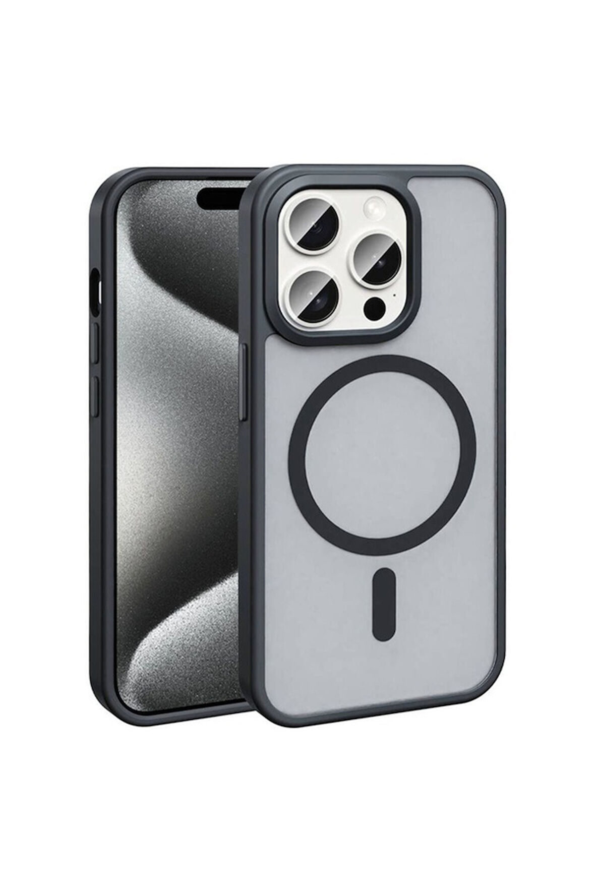 Apple iPhone 15 Pro Max Uyumlu Kılıf Magsafe Şarj Özellikli Mat Arka Yüzey Zore Sio Kapak Siyah