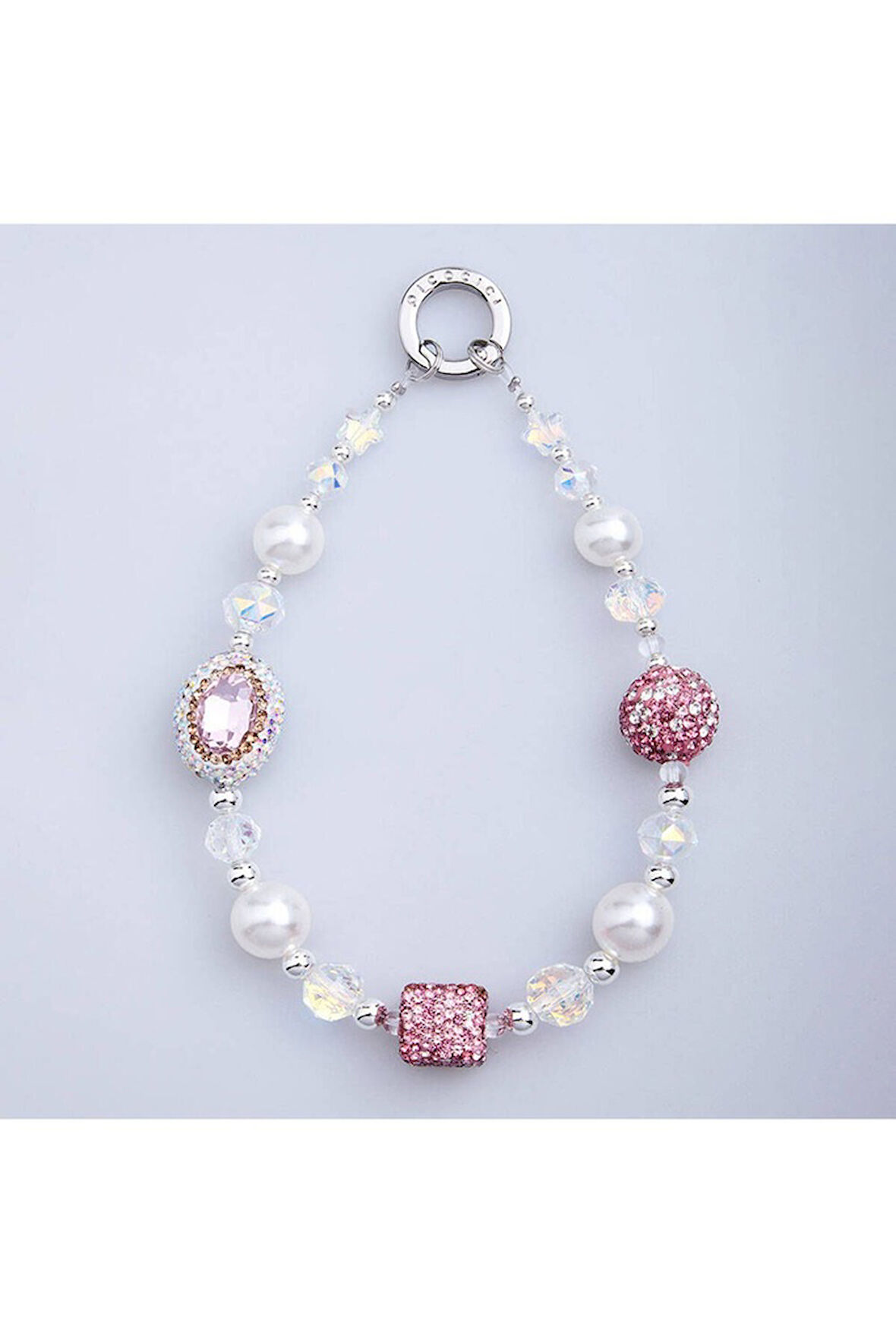 Picocici Elmas Taş Tasarımlı Oval Pearl Telefon Bilek Askı İpi Pembe