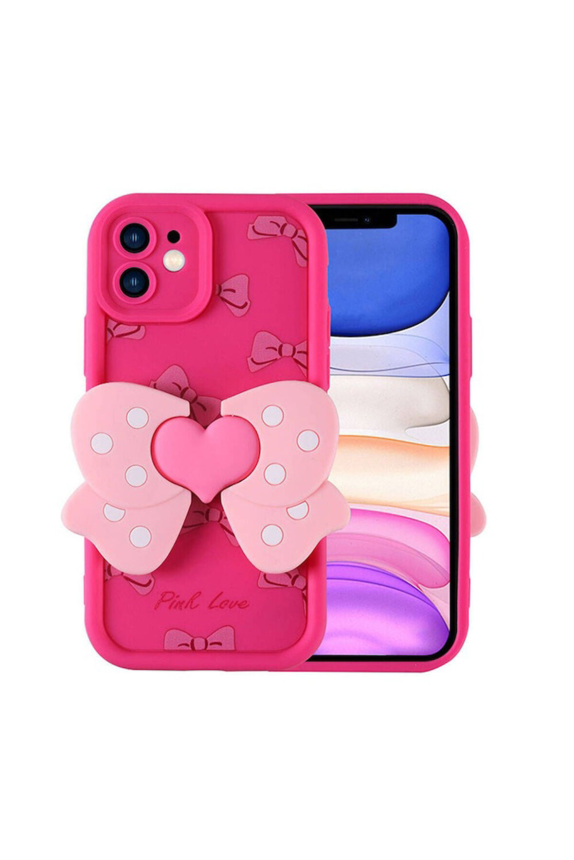 Apple iPhone 11 Uyumlu Kılıf Kamera Korumalı Figür Tasarımlı Zore Kapya Kapak Pembe Koyu