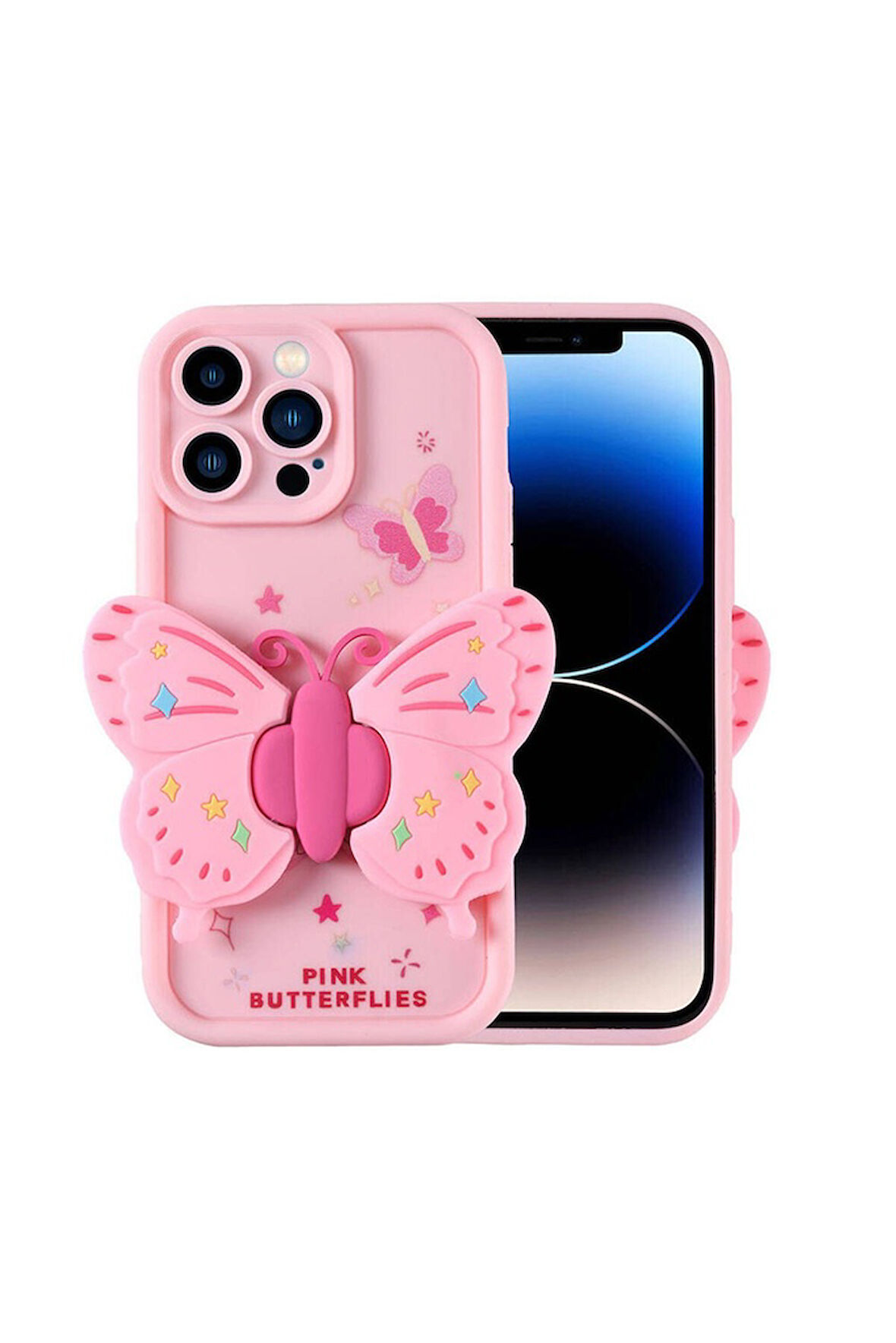 Apple iPhone 14 Pro Uyumlu Kılıf Kamera Korumalı Figür Tasarımlı Zore Kapya Kapak Pembe Açık