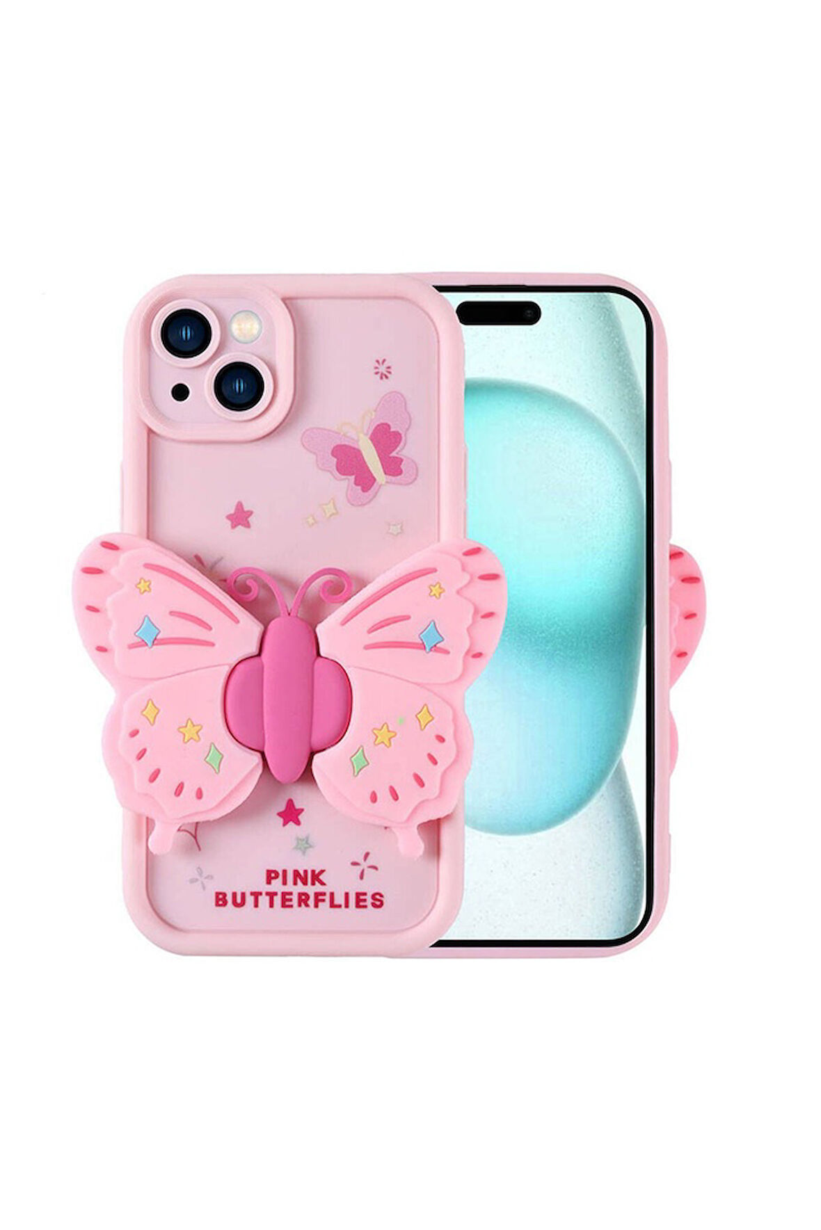 Apple iPhone 15 Plus Uyumlu Kılıf Kamera Korumalı Figür Tasarımlı Zore Kapya Kapak Pembe Açık