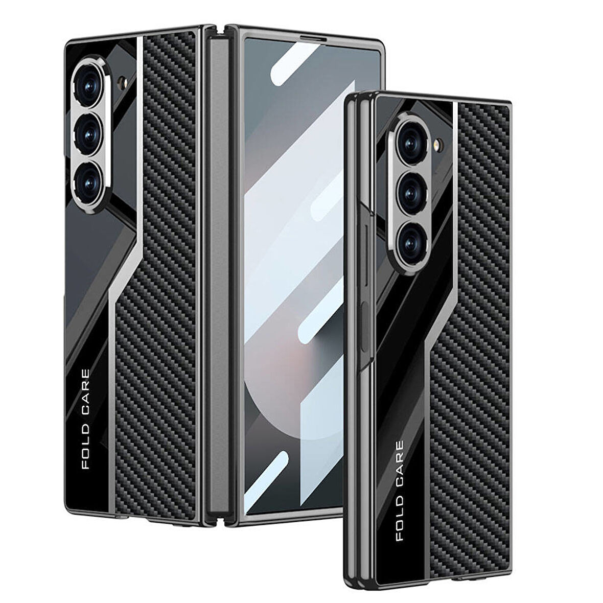 Samsung Galaxy Z Fold 6 Uyumlu Kılıf Ultra İnce Kamera Korumalı PC + Karbon Fiber Tasarımlı Arka Yüzey Zore Kıpta Poligan Kapak