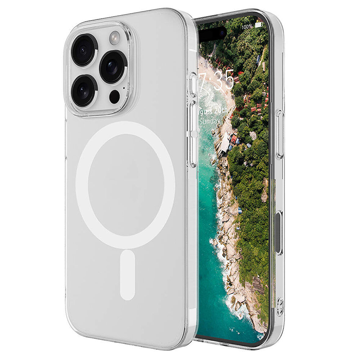 Apple iPhone 16 Pro Uyumlu Kılıf Zore Magsafe Şarj Özellikli Şeffaf Tek Kamera Çerçeveli Porto Kapak