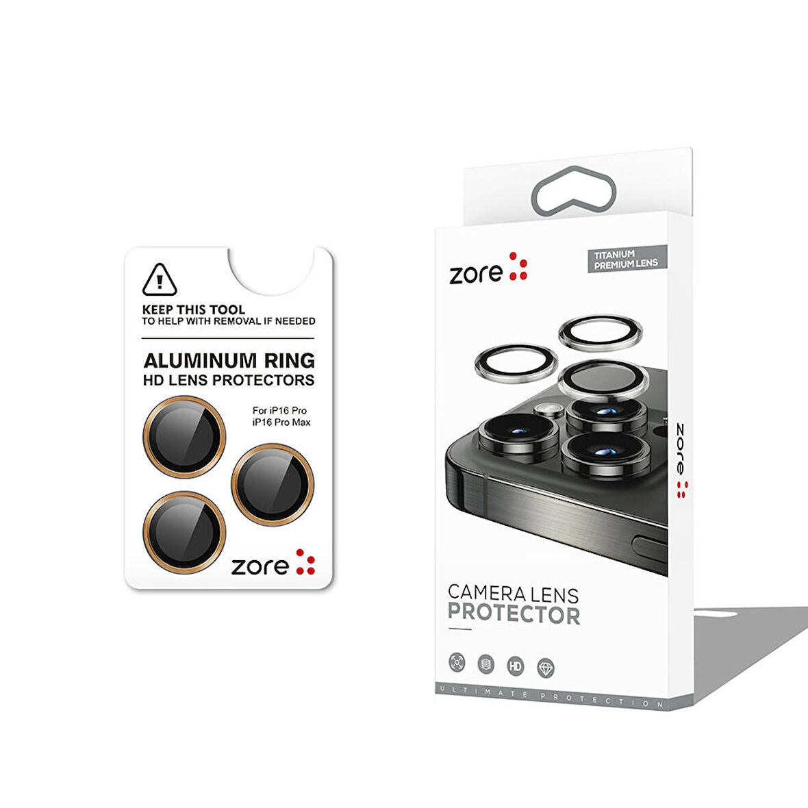 Apple iPhone 16 Pro Zore CL-12 Premium Safir Parmak İzi Bırakmayan Anti-Reflective Kamera Lens Koruyucu Gold