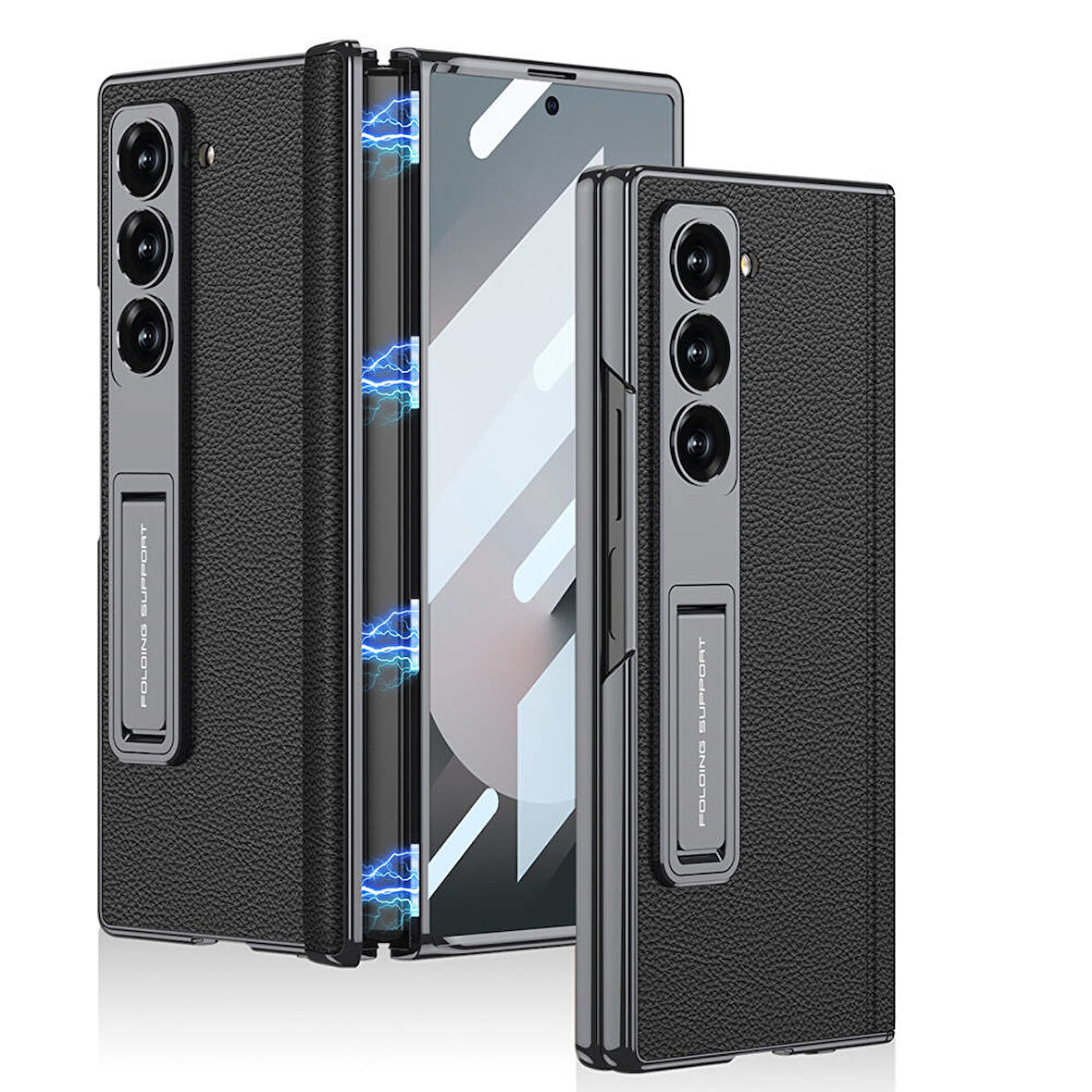 Samsung Galaxy Z Fold 6 Uyumlu Kılıf Deri Standlı Zore Kıpta Premium Kılıf