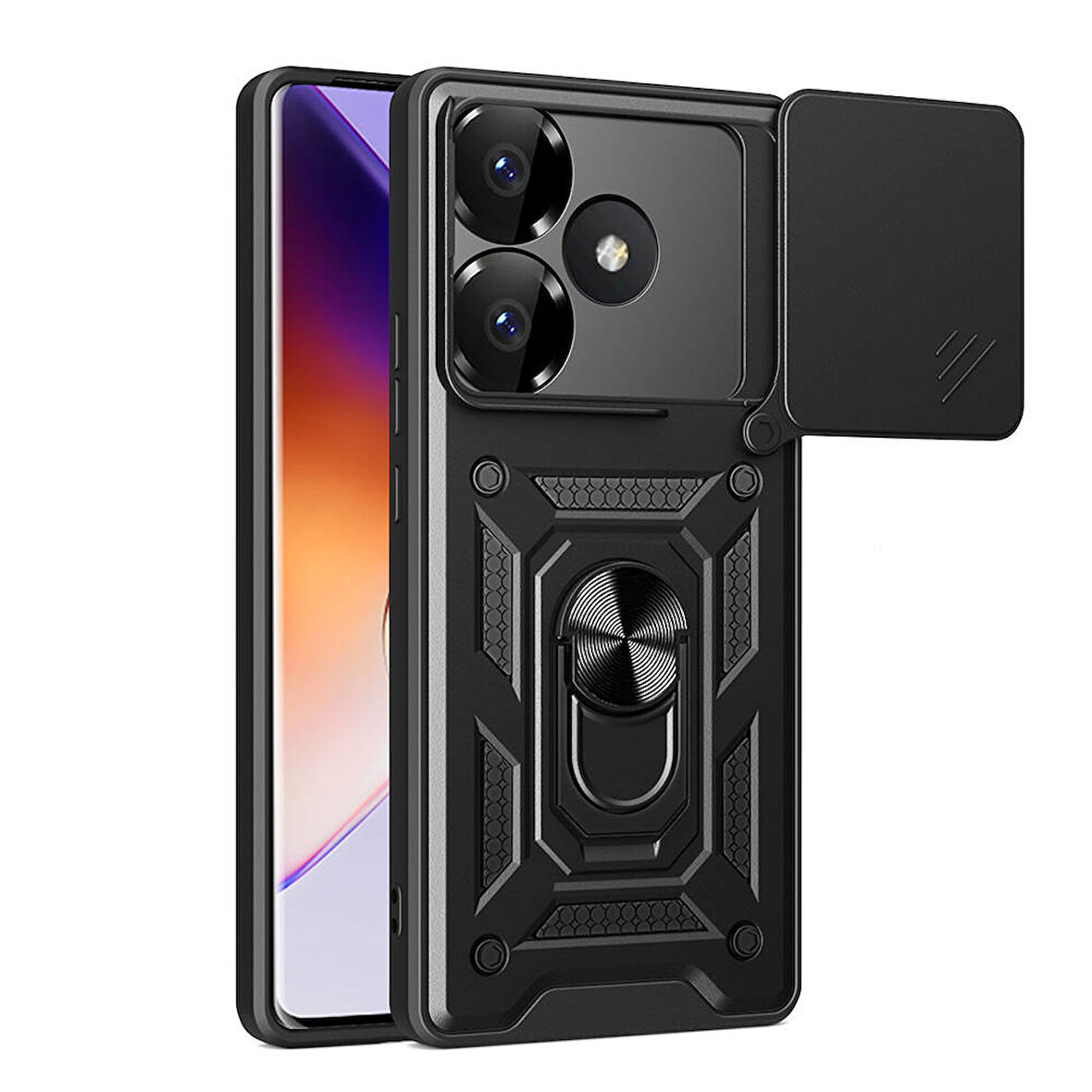 Xiaomi Poco F6 Kılıf Magnetik Standlı Kamera Korumalı Zore Sürgülü Vega Kapak