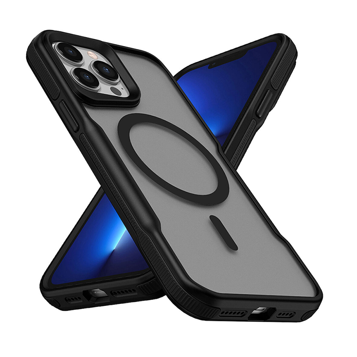 Apple iPhone 13 Pro Uyumlu Kılıf Magsafe Şarj Özellikli Renkli Kenar Airbag Şeritli Zore Lamer Kapak