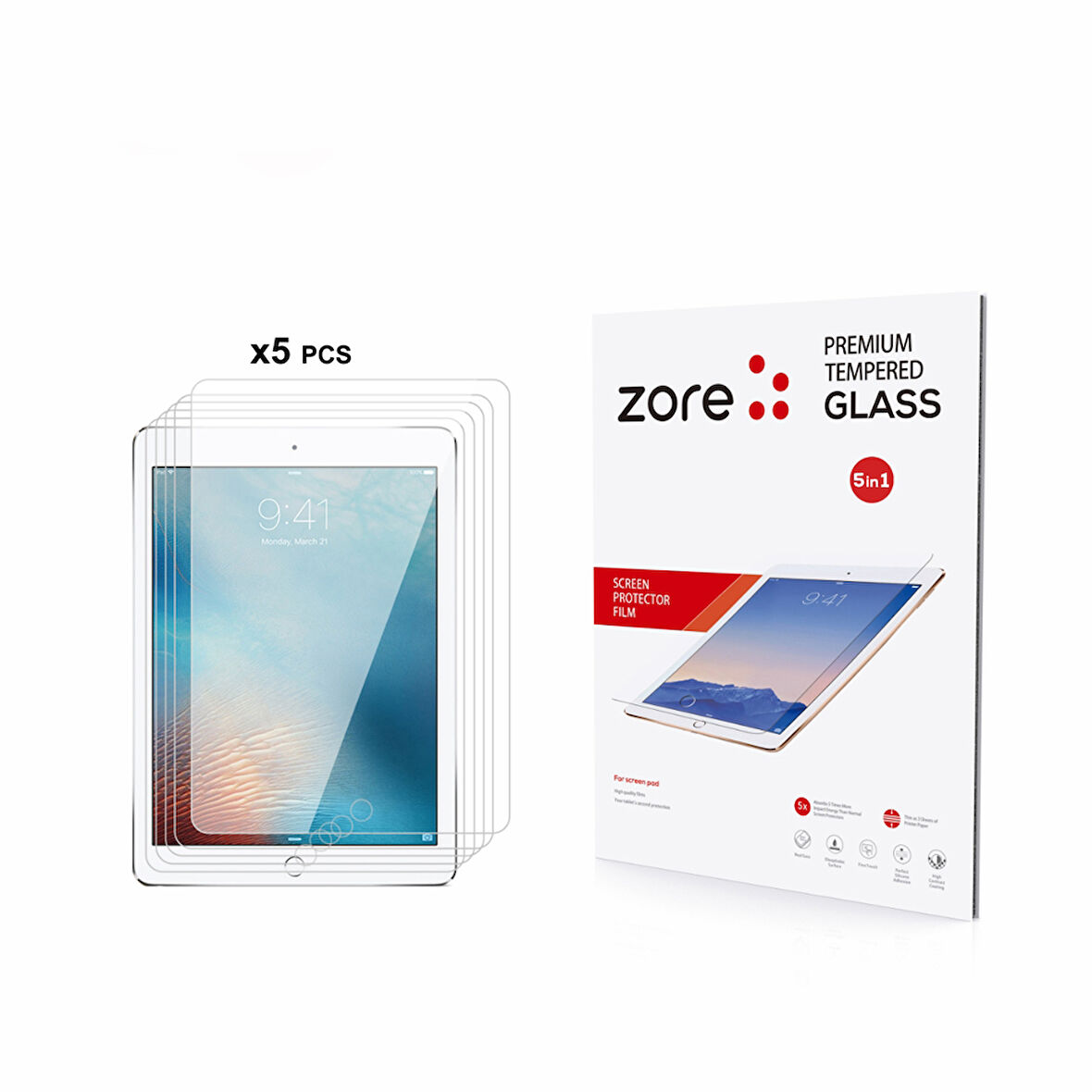 Apple iPad 9.7 2018 Uyumlu (6.Nesil) Zore 5in1 Tablet Temperli Cam Ekran Koruyucu