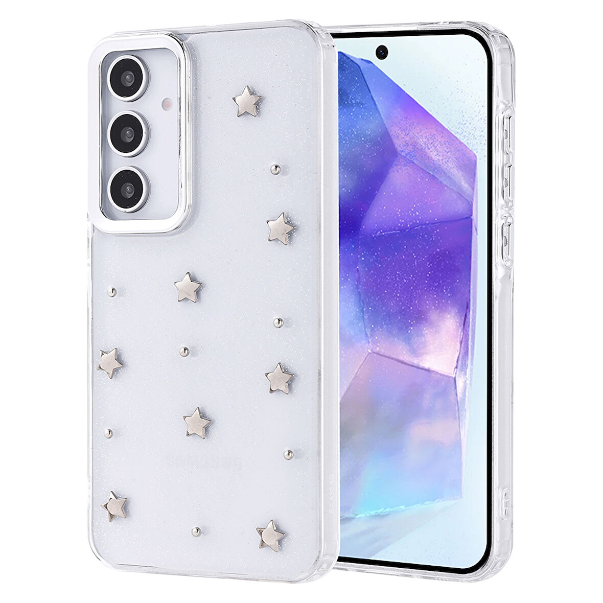 Samsung Galaxy A35 Uyumlu Kılıf Airbag Tasarımlı Simli Şeffaf Zore Kutup Kapak