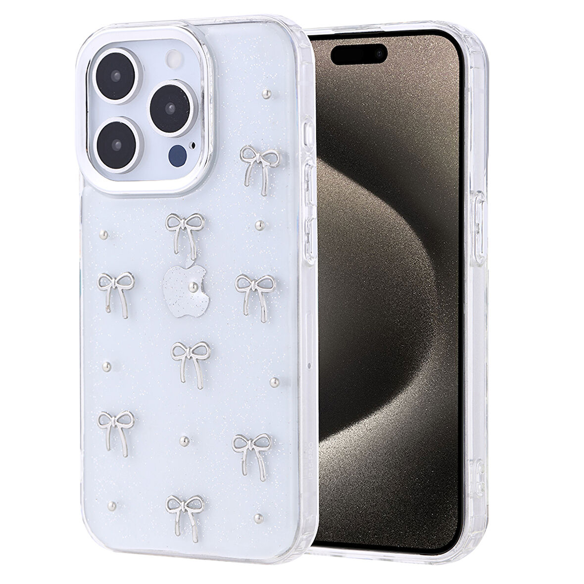 Apple iPhone 15 Pro Uyumlu Kılıf Airbag Tasarımlı Simli Şeffaf Zore Kutup Kapak