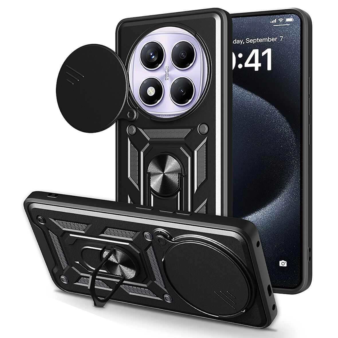 Xiaomi Redmi Note 14 Pro 4G Uyumlu Kılıf Magnetik Standlı Kamera Korumalı Zore Sürgülü Vega Kapak