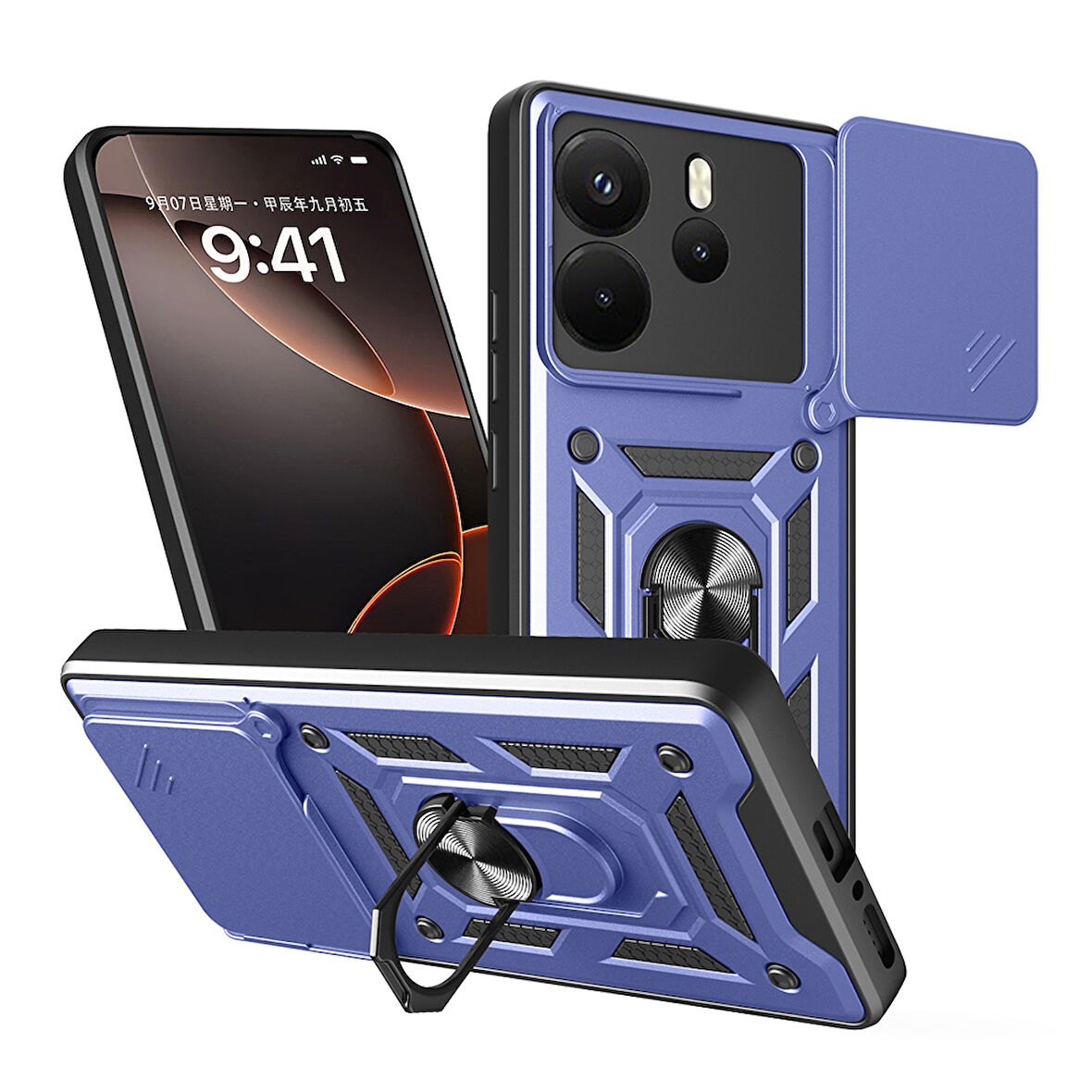 Xiaomi Redmi Note 14 Uyumlu Kılıf Magnetik Standlı Kamera Korumalı Zore Sürgülü Vega Kapak