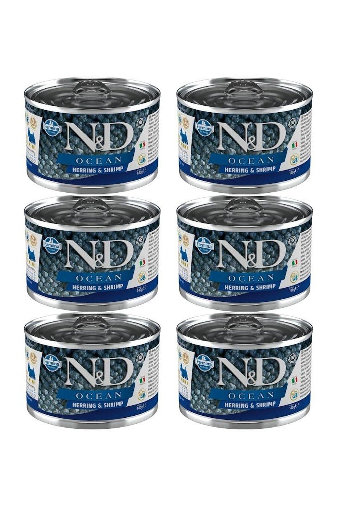 N&D Ocean Ringa Balığı ve Karidesli Mini Irk Yetişkin Köpek Konservesi  140 Gr x 6 Adet