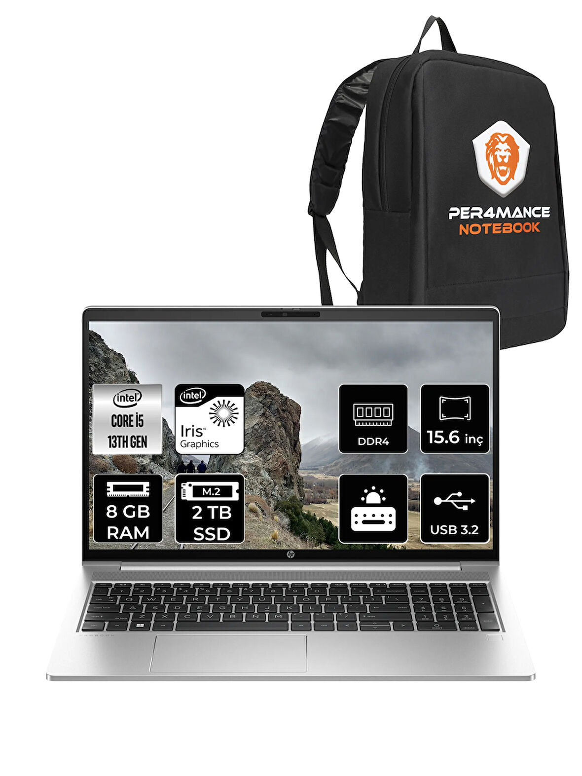 HP ProBook 450 G10 İ5 1334U 8GB RAM 2TB SSD 15.6'' FHD IPS FDOS Dizüstü Bilgisayar & PER4 ÇANTA 