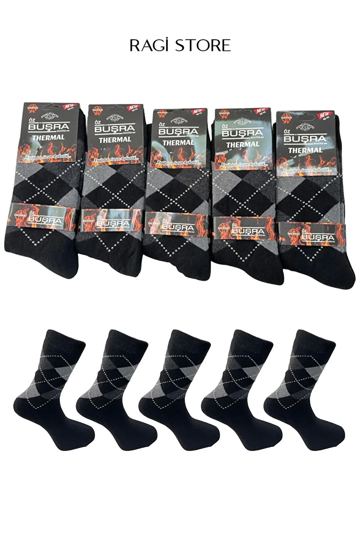 5'li Termal Ekoseli Erkek Havlu Çorap