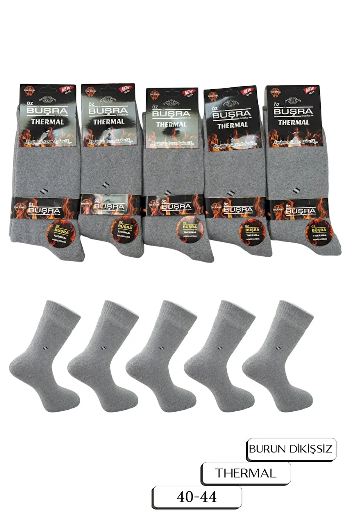 5'li Dikişsiz Termal Gri Erkek Havlu Çorap