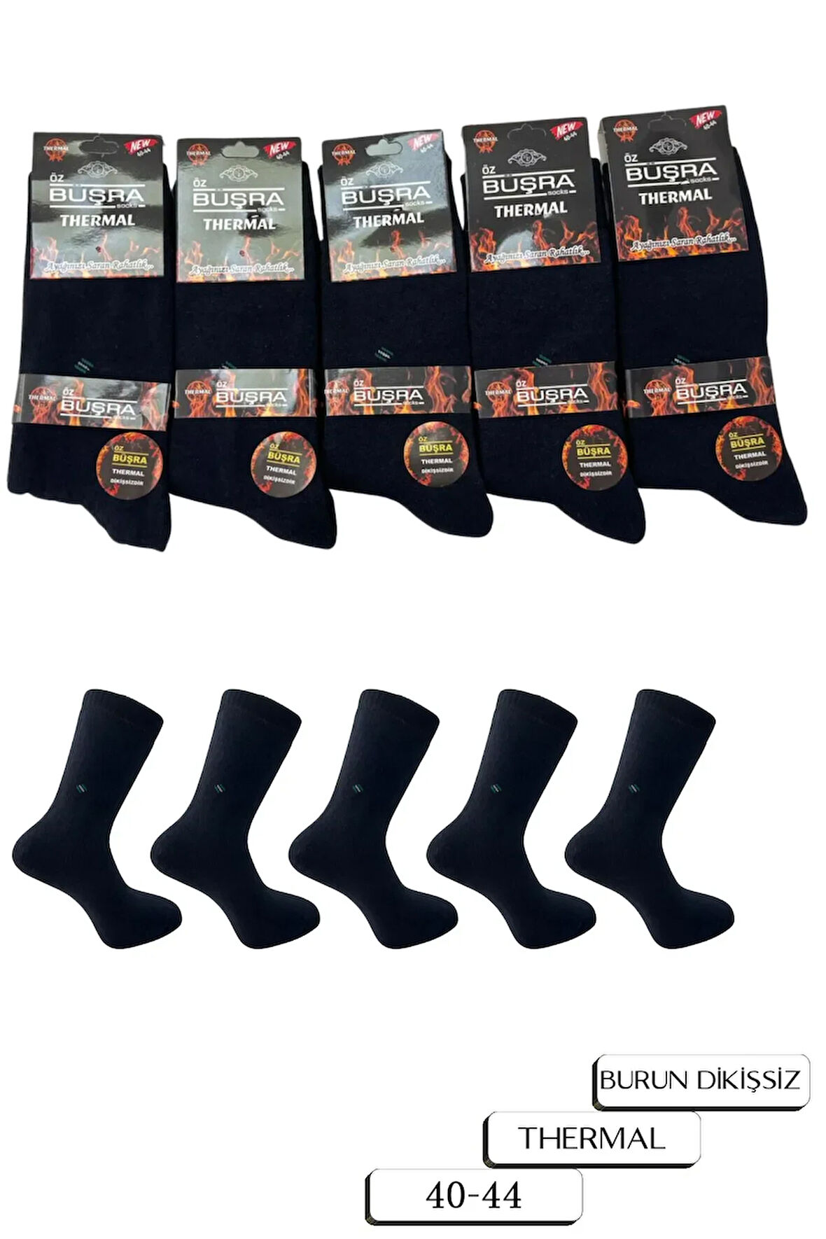 5'li Dikişsiz Termal Lacivert Erkek Havlu Çorap