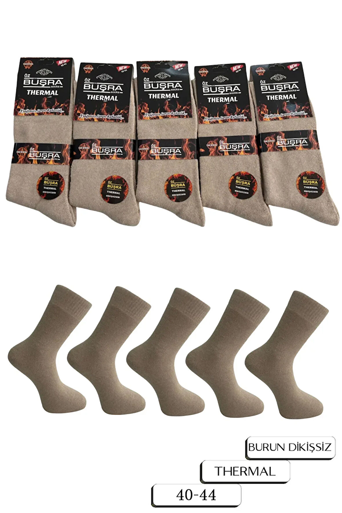 5'li Termal Dikişsiz Düz Erkek Havlu Çorap