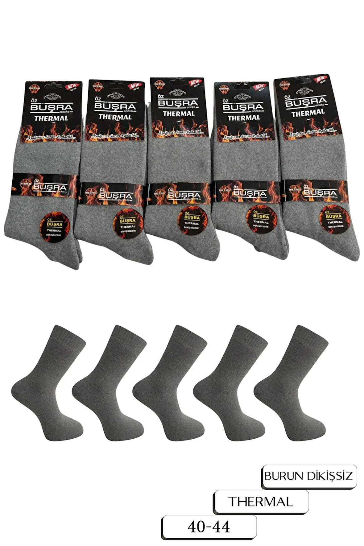 5'li Termal Dikişsiz Düz Erkek Havlu Çorap