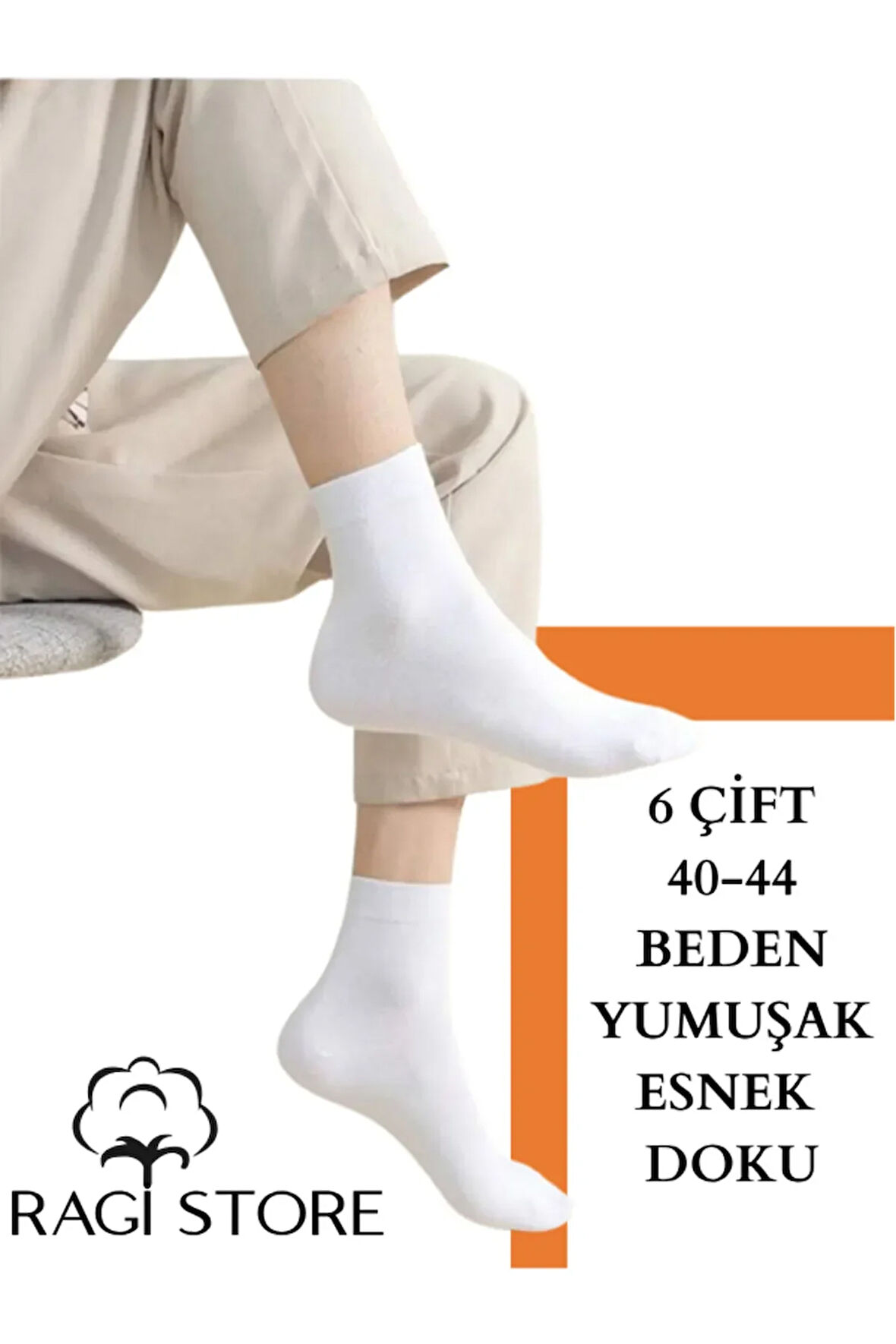 6'lı Beyaz Erkek Yarım Bilek Çorap