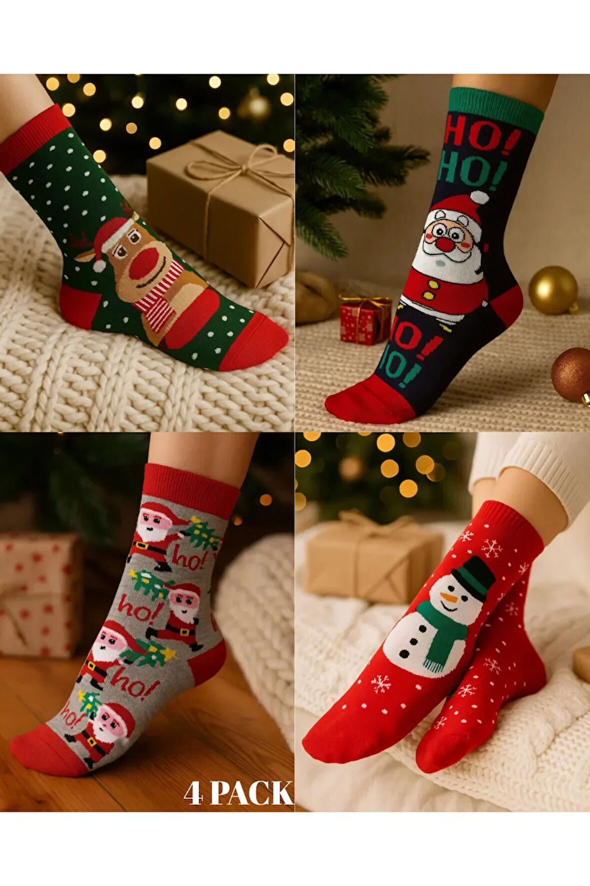 4'lü Paket Yılbaşı Unisex Soket Çorap