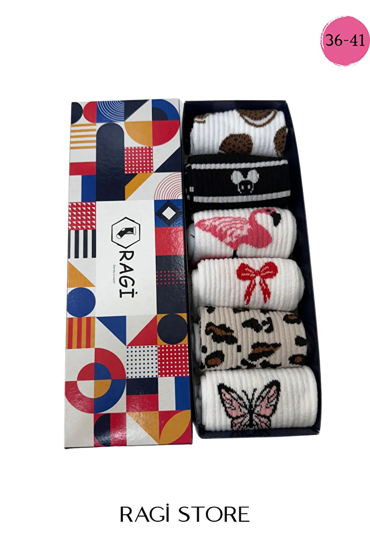 6'lı Karışık Desen Unisex Kolej Çorap