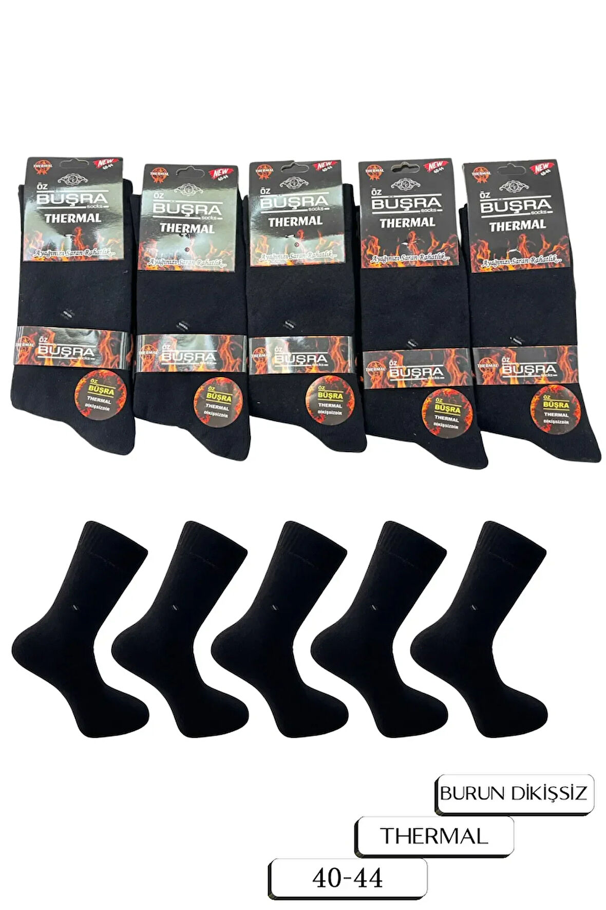 5'li Dikişsiz Termal Siyah Erkek Havlu Çorap