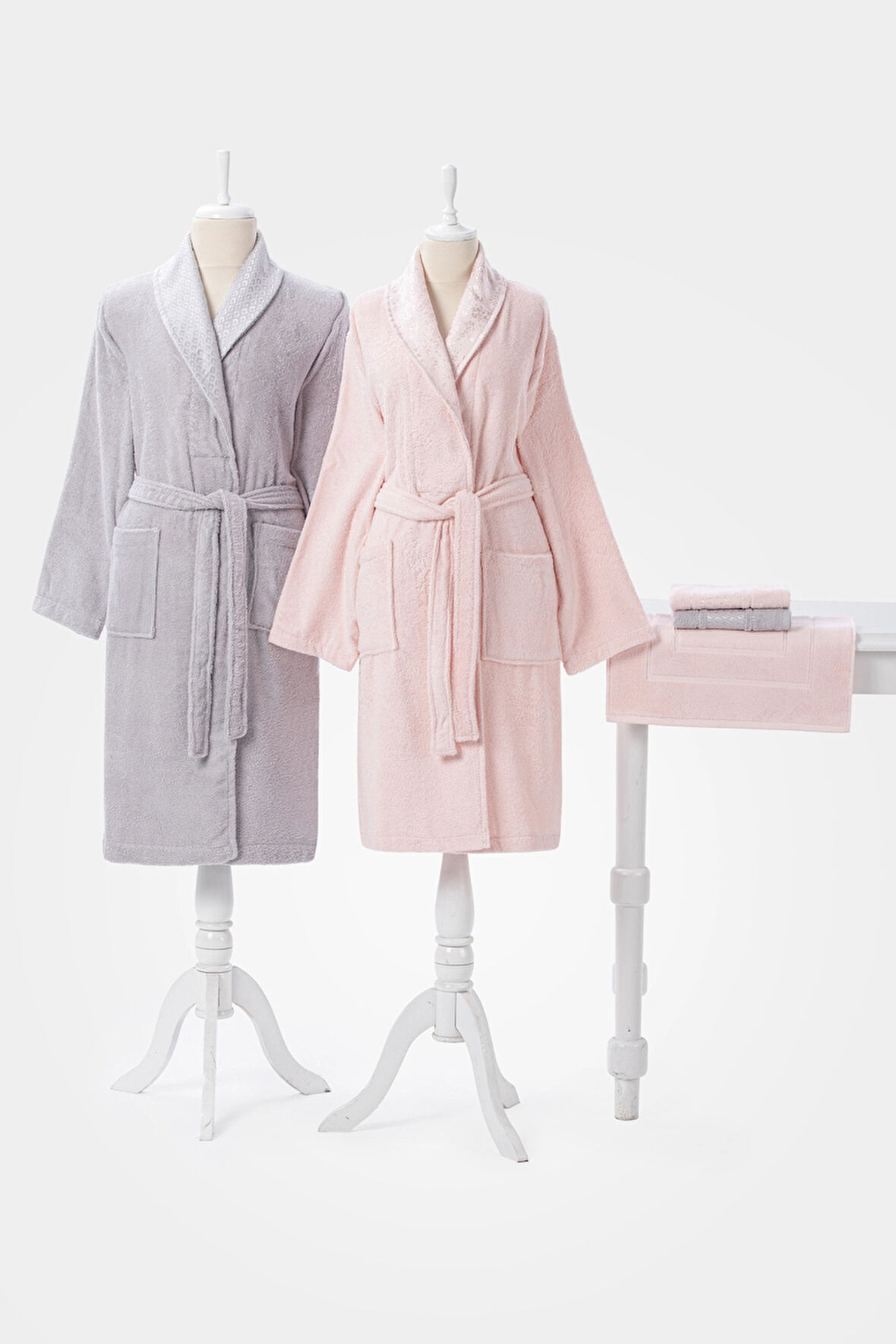 Özdilek Cillemia Aile Seti Banyo Takımı 5 Parça Gri-Pembe