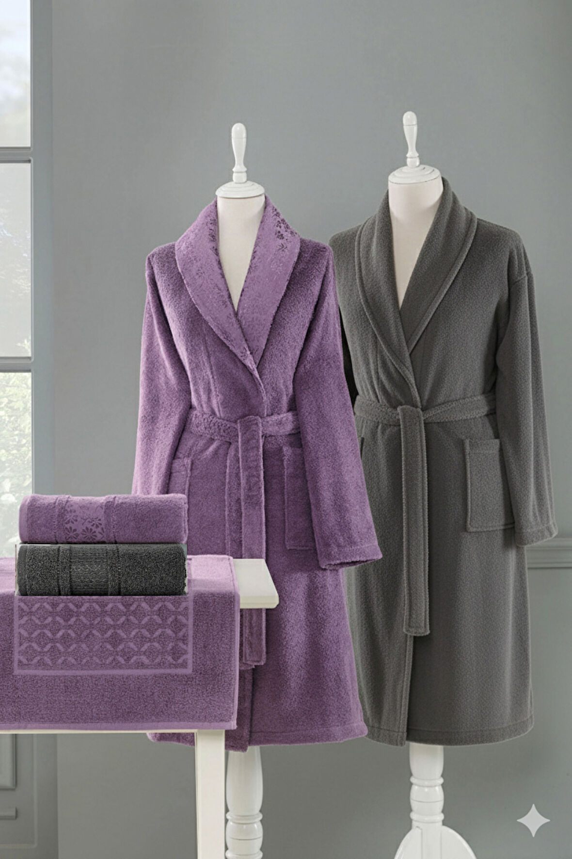 Özdilek Blesso Aile Bornoz Seti 5 Parça Mürdüm-Antrasit