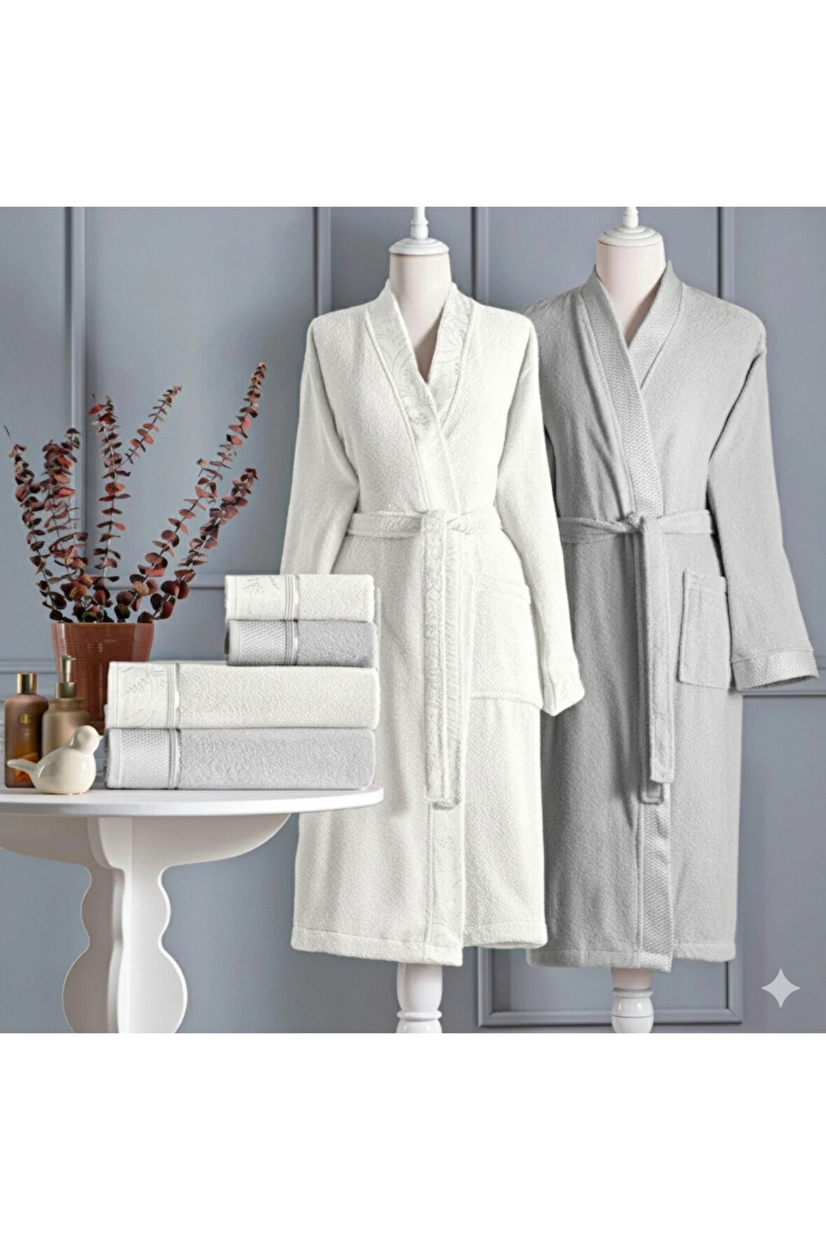 Özdilek Siddy Aile Bornoz Seti 6 Parça Krem-Gri