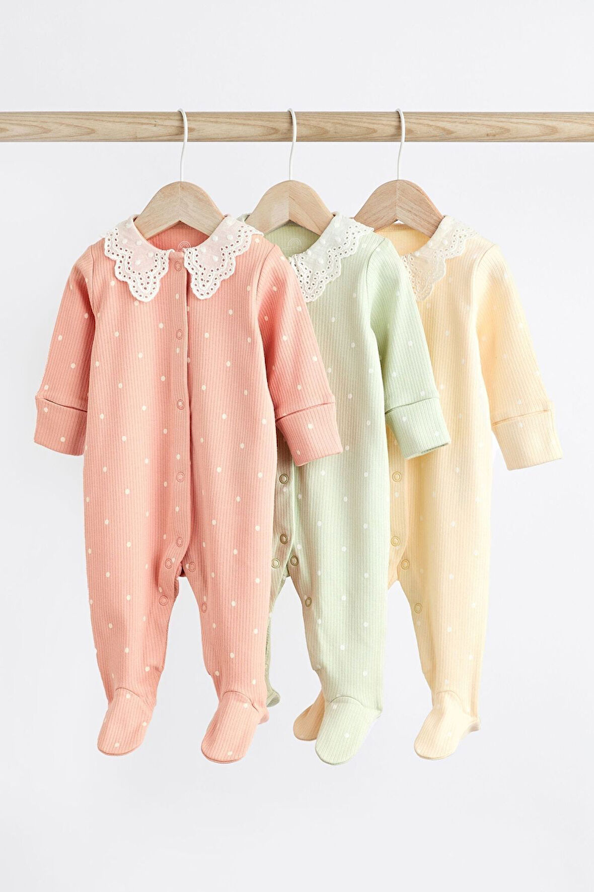 Next Baby % 100 Pamuklu Şeftali Pembesi Dantel Yaka 3’lü Tulum Set