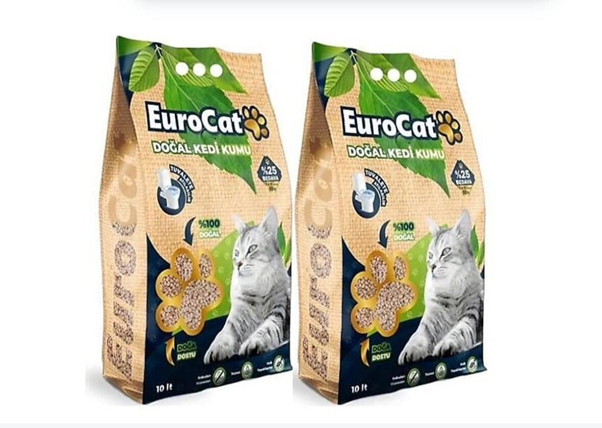 EuroCat Hızlı Topaklaşan Doğal Kedi Kumu 10 Lt 3.75 Kg 2 ADET