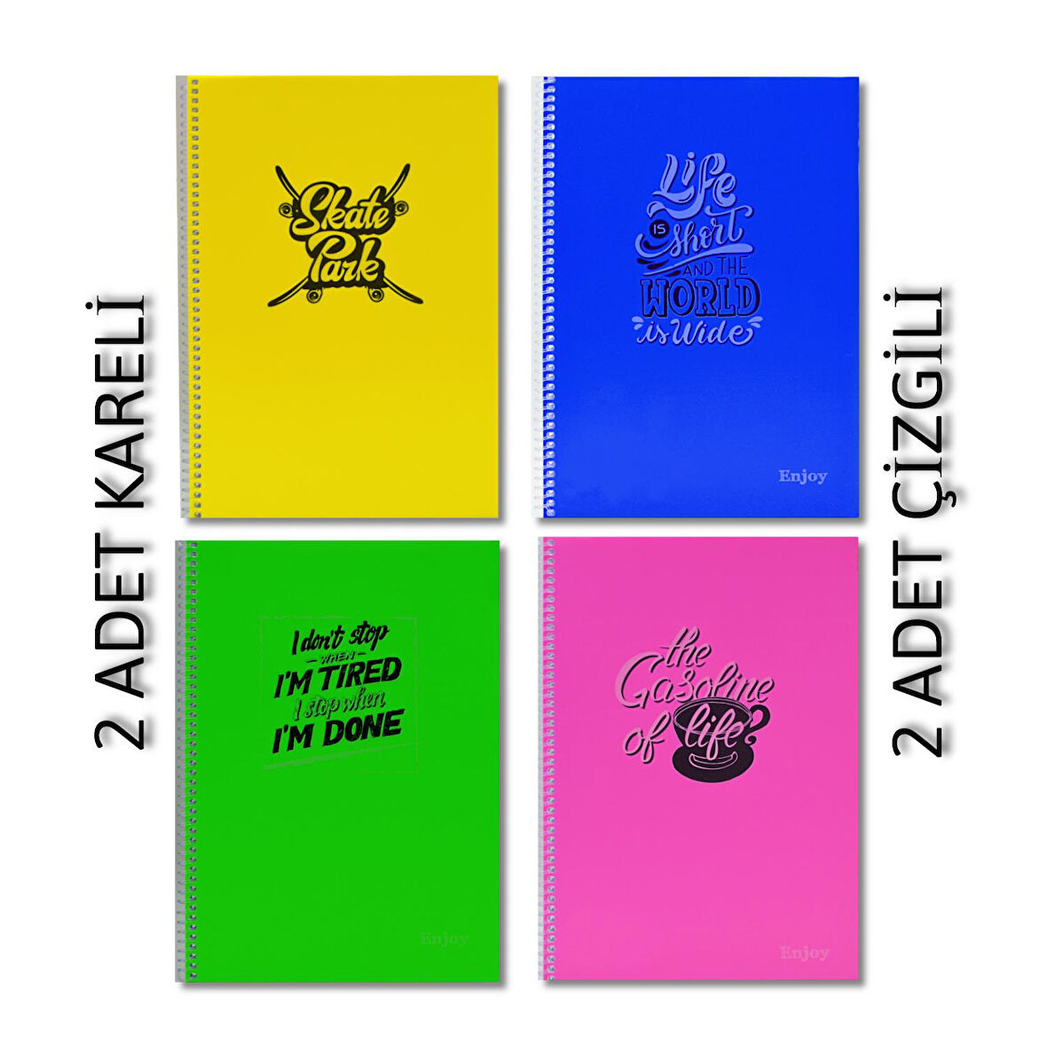 Sim Enjoy A4 72 Yaprak Plastik Kapak Spiralli Defter 2 Kareli + 2 Çizgili
