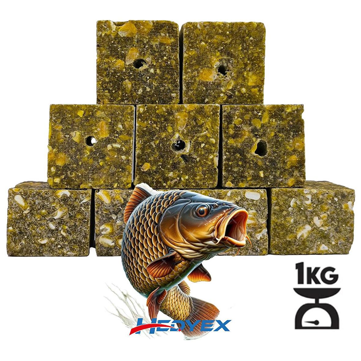 Hedyex 1Kg Sazan Küspesi Delikli Küp Mısır Küspesi Kare