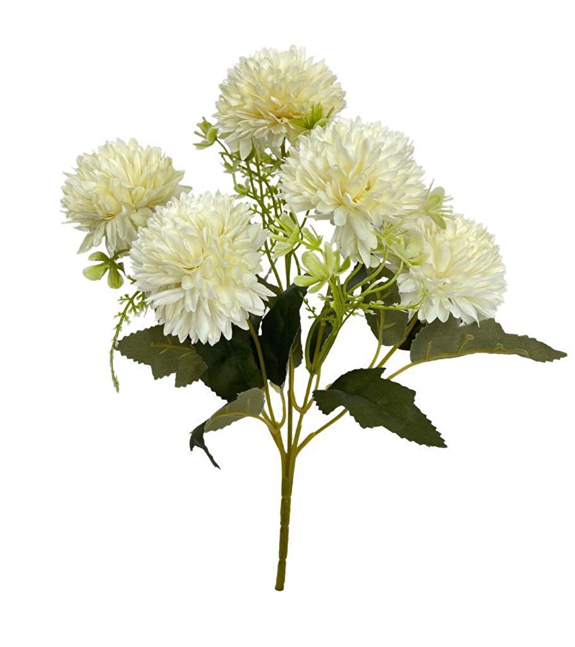 Yapay Çiçek Krizantem Kartopu Beyaz 5 Kafalı Demet Cipsolu