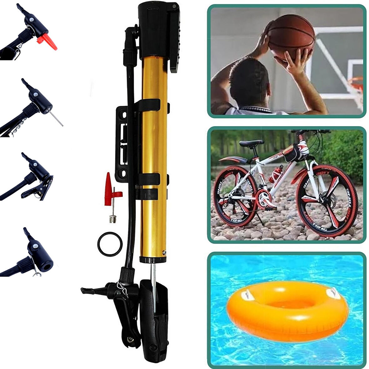 Bisiklet Popması Top Havuz Pompası Sporcu Çok Fonksiyonlu Aliminyum El Pompası Bisiklete Montaj Apar