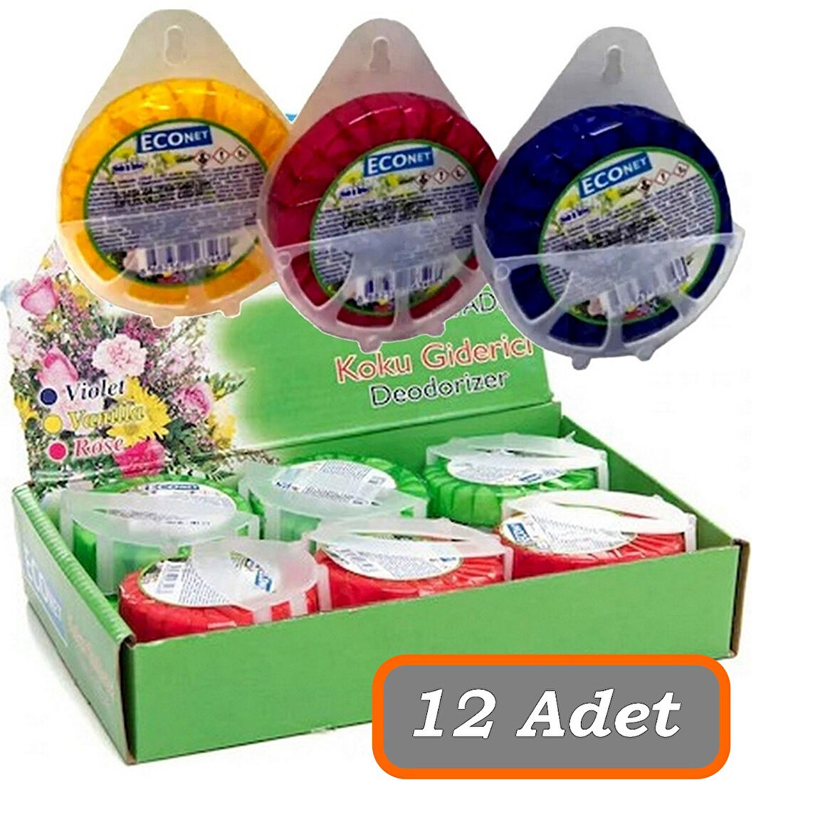 12 ADET Econet Askılı Wc Koku Giderici 50 Gram Tuvalet Banyo Koku Giderici Blok Koku Giderici