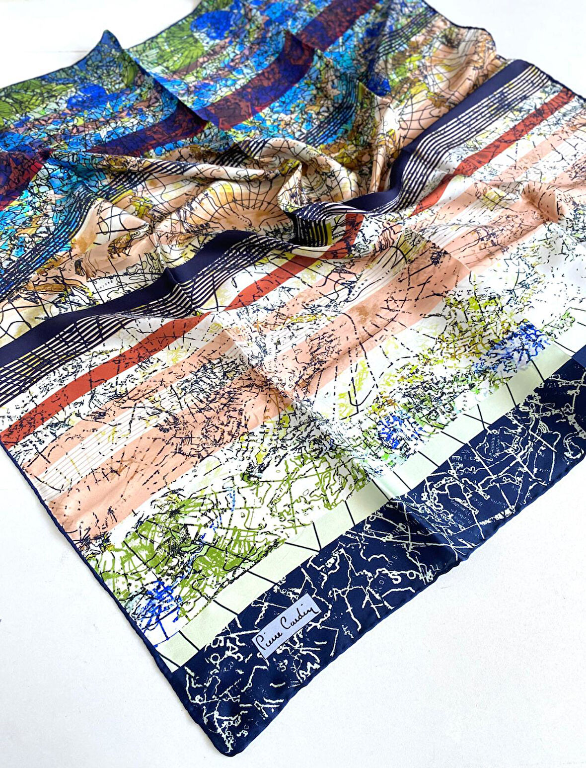 Pierre Cardin Sura Saf İpek Eşarp 49679 Lacivert Karışık Desen